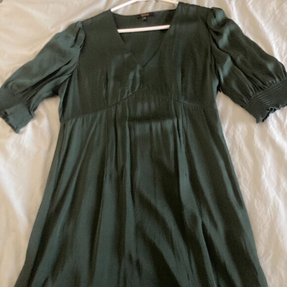 Washable Stretch Silk Puff Sleeve Mini Dress - Forest Green - Picture 4 of 9